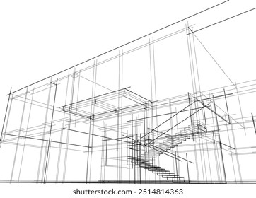Architektonische Skizze des modernen Gebäudes, Vektor 3D-Illustration