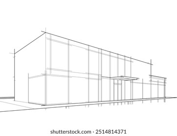 Bosquejo arquitectónico de la ilustración 3d del Vector de edificio moderno