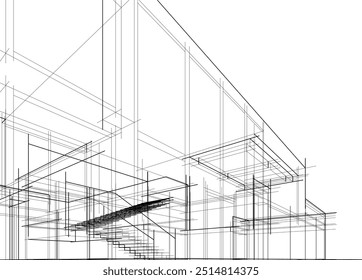 Architectural sketch of modern building vector 3d illustration