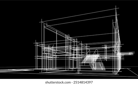Architektonische Skizze des modernen Gebäudes, Vektor 3D-Illustration