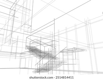 Bosquejo arquitectónico de la ilustración 3d del Vector de edificio moderno
