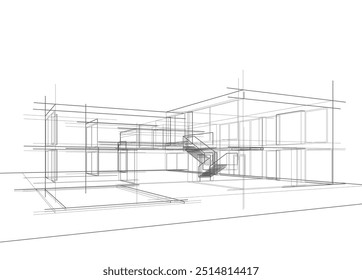 Architectural sketch of modern building vector 3d illustration