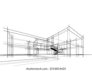 Bosquejo arquitectónico de la ilustración 3d del Vector de edificio moderno