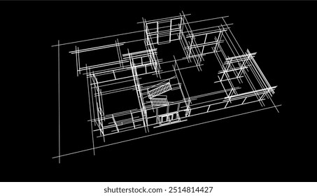 Architectural sketch of modern building vector 3d illustration