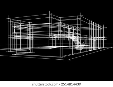 Architectural sketch of modern building vector 3d illustration