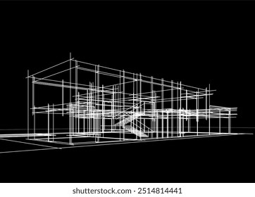 Architectural sketch of modern building vector 3d illustration