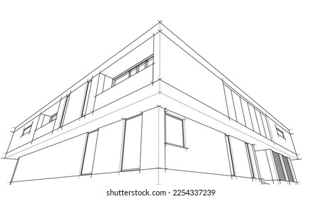 Architectural sketch of modern house building vector illustration