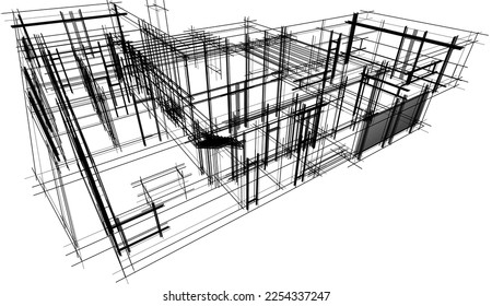 Architectural sketch of modern house building vector illustration