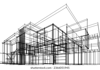 Architectural sketch of modern house building