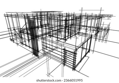 Architectural sketch of modern house building