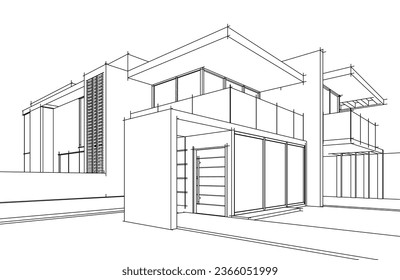 Architectural sketch of modern house building