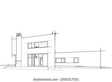 Architectural sketch of modern house building 3d illustration