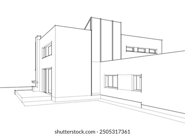 Architectural sketch of modern house building 3d illustration