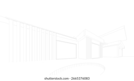 Architektonische Zeichnung eines modernen Hauses. 3D-Vektorgrafik
