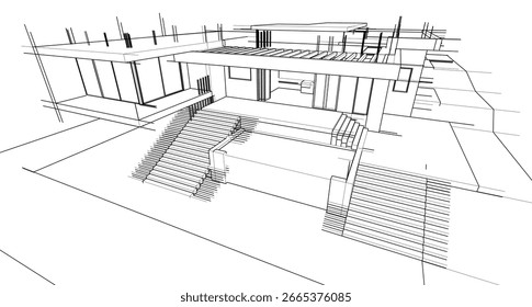 Boceto arquitectónico de una casa moderna. Vector 3D ilustración