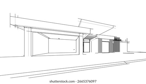 Architectural sketch of a modern house. Vector 3d illustration