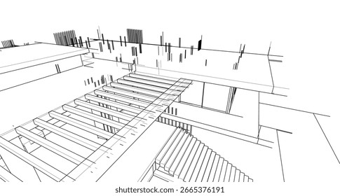 Esboço arquitetônico de uma casa moderna. Ilustração em 3d vetorial