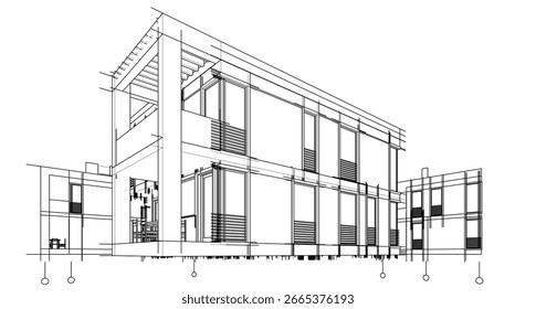 Boceto arquitectónico de una casa moderna. Vector 3D ilustración