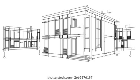 Boceto arquitectónico de una casa moderna. Vector 3D ilustración
