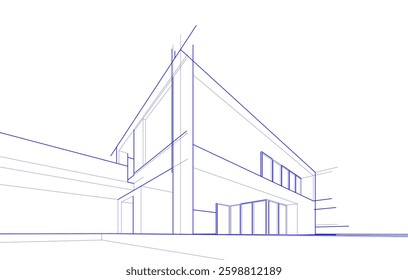 Architectural Sketch of Modern Residential House – Perspective View