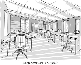 Architectural Sketch Of Office. Chairs