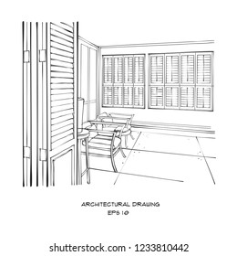 Architectural Sketch on White Background : Vector Illustration