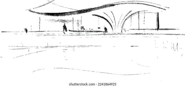 architectural sketch perspective, 3d illustration
