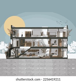 architectural sketch perspective, 3d illustration Gallery of Kaplan Family Pavilion at City of Hope. section house architection