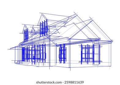 Architectural Sketch of a Residential House – Perspective View