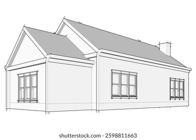 Architectural Sketch of a Residential House – Perspective View