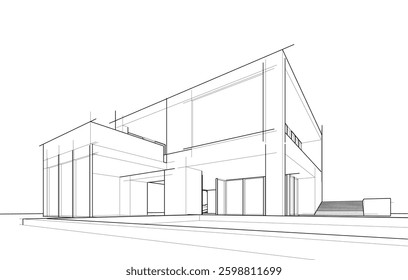 Architectural Sketch of a Residential House – Perspective View