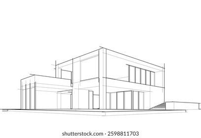 Architectural Sketch of a Residential House – Perspective View