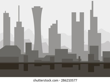 Architectural sketch silhouette abstract city skyline with skyscrapers monochrome