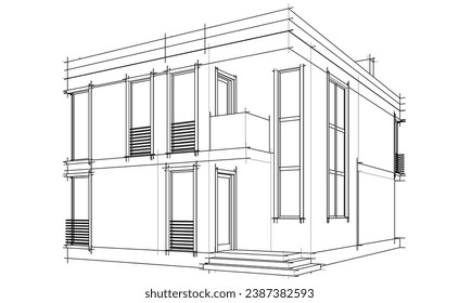 architectural sketch vector 3d illustration