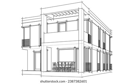 architectural sketch vector 3d illustration