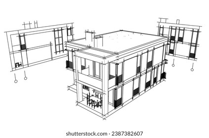 architectural sketch vector 3d illustration