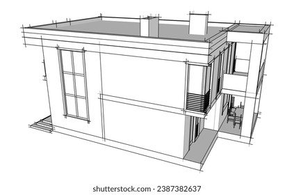 architectural sketch vector 3d illustration