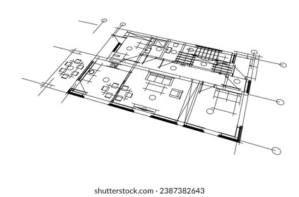 architektonische Skizze, Vektorgrafik 3D