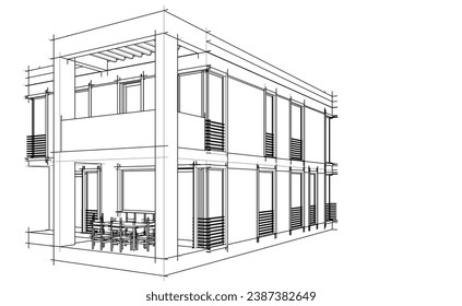 architectural sketch vector 3d illustration