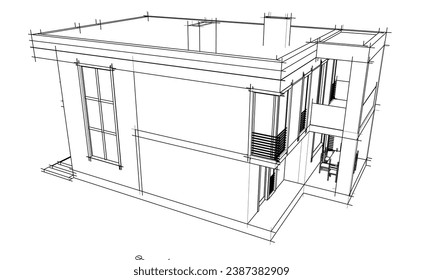 architectural sketch vector 3d illustration