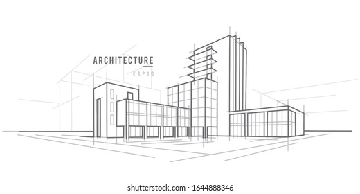 Architectural sketch vector drawing. Text outlined. 