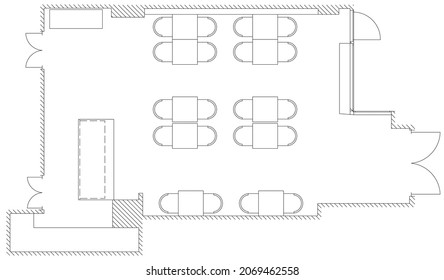 Architectural small cafe top view plan Vector.