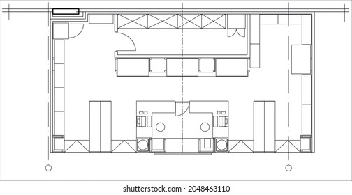 Architectural small shop top view plan Vector.