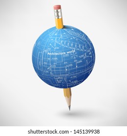 Architectural sphere with the axis in the form of a pencil