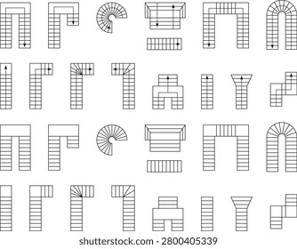 Architectural Staircase Plan Collection Different Stair Types Floor Plan Symbols Set