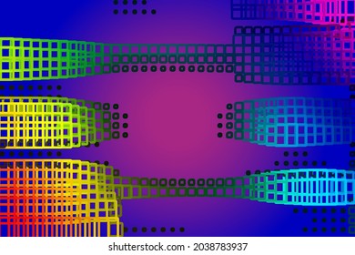 Architectural style design. Light shapes in gradient colors on a radial gradient background. Digital art.