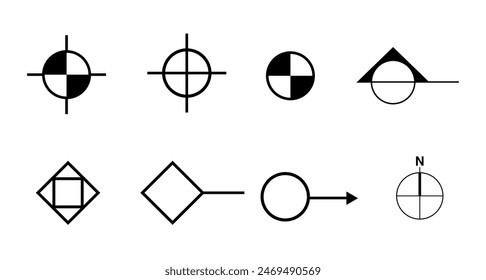 architectural symbol,north point,wall section,elevation marker