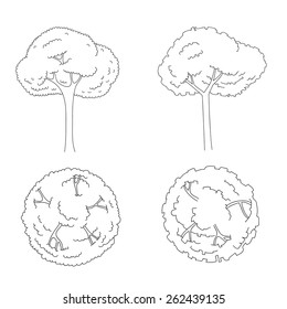 Architectural trees set for drawing on white background