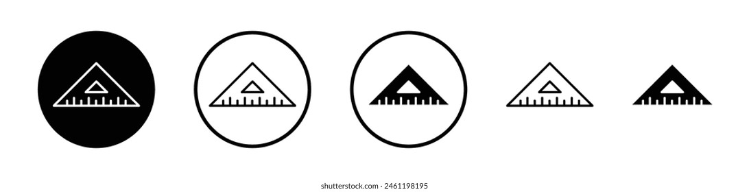 Architectural Triangle Ruler Icon Set. Measurement Triangle for Architects. Stationery for Geometry. Triangular Tool Emblem.