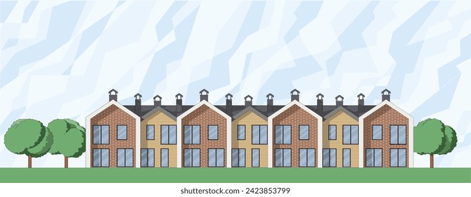 Architectural two story townhouse blueprints and drawings. Vector illustration